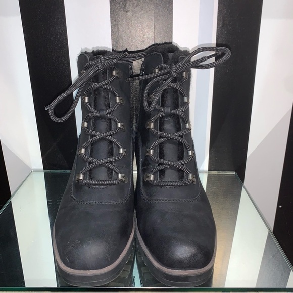 BareTraps Chunky Heeled Winter Heeled Work Boots Sz 9 Women’s Black Faux Leather - Picture 7 of 9